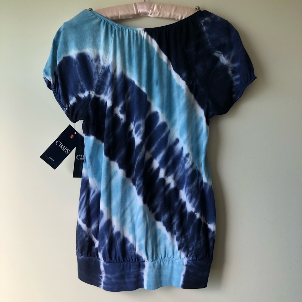 Chaps Denim Blue Tie Dye Striped Blouse, S - Picture 3 of 8